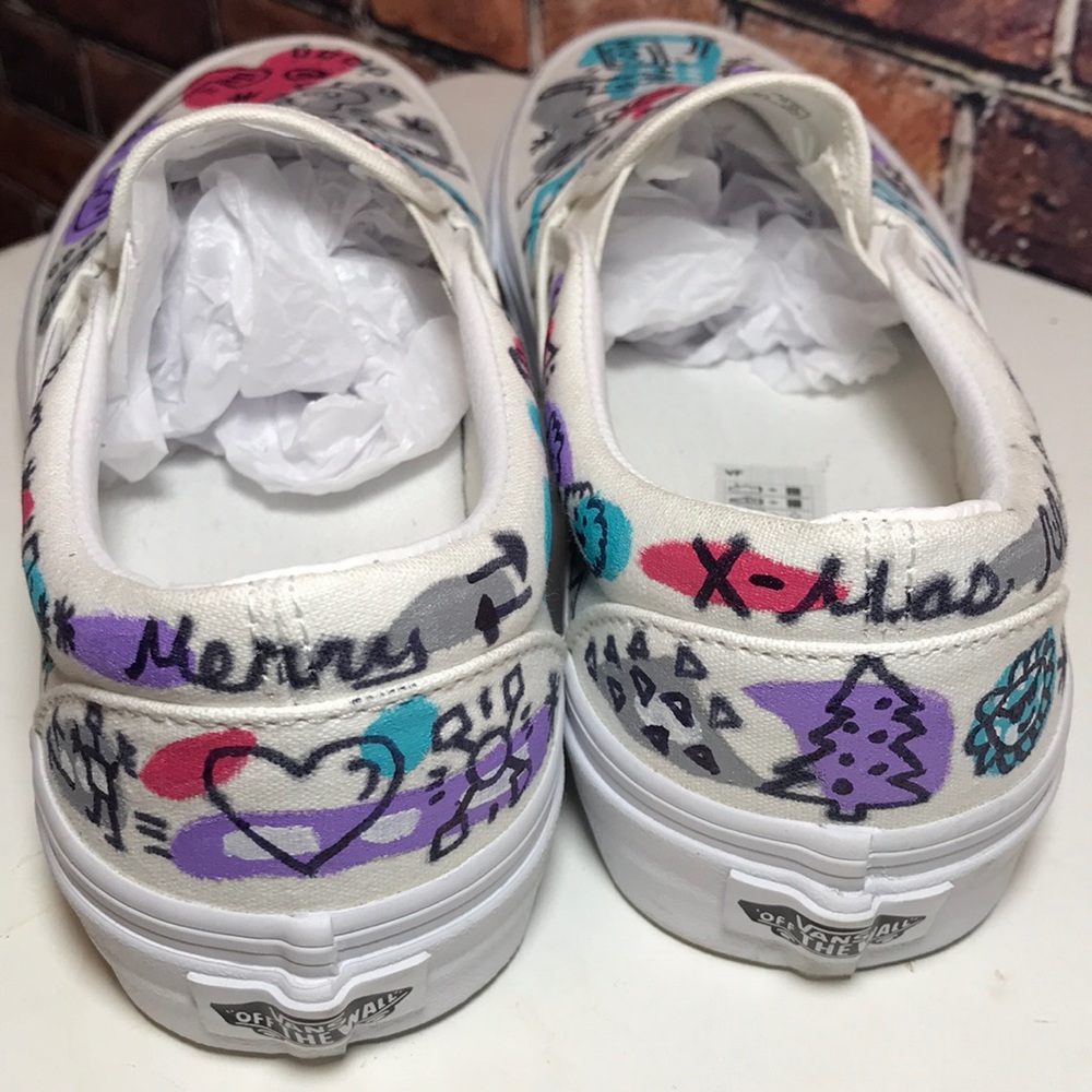 💙Vans Canvas Hand painted Christmas Edition Slip On Shoes - Picture 15 of 16
